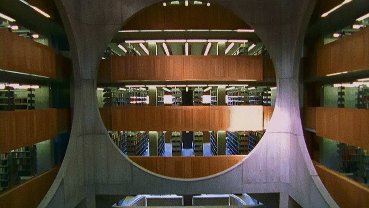 multiple floors of a library